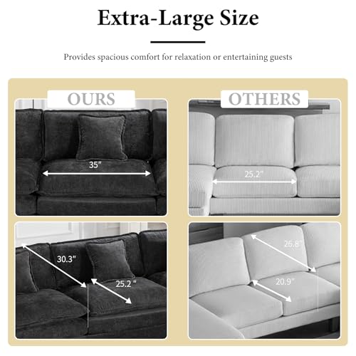 81.9" Oversized Black Loveseat Sofa, 2 Seater Large Sectional Couches for Living Room, Chenille Fabric Modular Sectional Sofa, Deep Seat Wide Armrest Home Sofas Set, Love Seat Couches - color: Wide Arm-black, size: 2 Seater