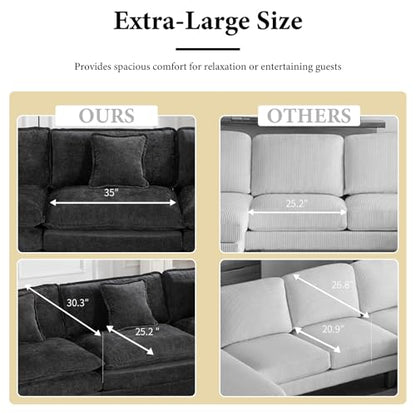 81.9" Oversized Black Loveseat Sofa, 2 Seater Large Sectional Couches for Living Room, Chenille Fabric Modular Sectional Sofa, Deep Seat Wide Armrest Home Sofas Set, Love Seat Couches - color: Wide Arm-black, size: 2 Seater