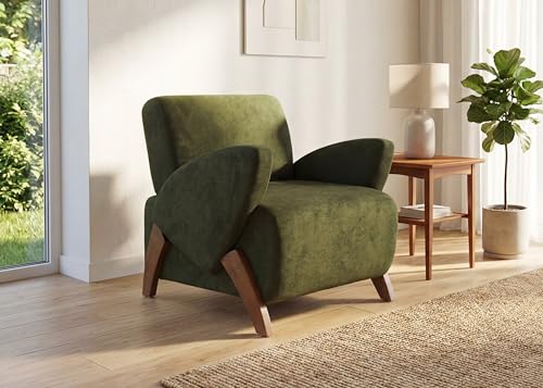 33" Velvet Fabric Modern Comfort Lazy Cloud Chair, Upholstered Deep Seat Single Sofa with Birch Legs, Fashion Lounge Chair with Slim Design for Living Room, Dark Green - color: Dark Green