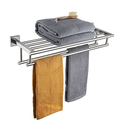 KOKOSIRI 20 Inch Towel Rail Towel Shelf with Double Towel Bars Bathroom Towel Rack Towel Holder Wall Mounted SUS 304 Stainless Steel, Brushed Nickel, B6005BR-L20 - color: Brushed Steel, size: 20 Inch