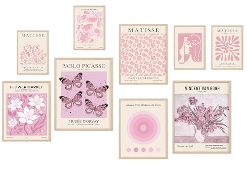 KONGSY Pink Wall Art Prints Set of 9, Abstract Matisse Exhibition Posters, Pink Wall Decor, Aesthetic Pictures Room Decor for Teen Girls Dorm, Bedroom - color: Pink