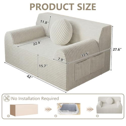 42" Boneless Oversized Chair with Side Pocket, Sofa Small Single Couch in a Box, Deep Seating Boneless Chair for Bedroom Living Room Office Apartment, No Assembly, White - color: White, size: 42'' Style 3
