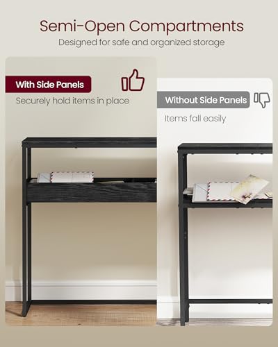 VASAGLE 39.4 Inches Console Table, Narrow Sofa Table, 2-Tier | Easy Assembly, Semi-Open Compartments, Entryway Table for Living Room, Bedroom, Ebony Black and Ink Black ULNT091B01 - color: Ebony Black + Ink Black, size: 9.4"D x 39.4"W x 31.5"H