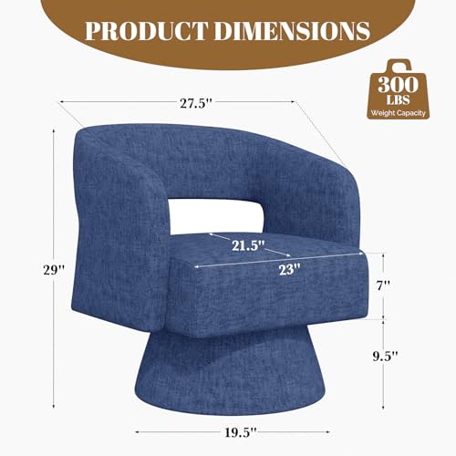 Luxanimarion Swivel Barrel Accent Chair,Oversized Chenille Upholstered Round Swivel Chair,Modern Luxury 360 Degree Living Room Vanity Chair for Bedroom Office,Blue,1PCS - color: Blue-chenille, size: Set of 1