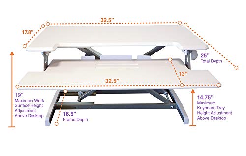 Victor High Rise DCX610W Height Adjustable Compact Desk with Keyboard Tray Standing Desktop Converter, 33 Inches, White - color: White