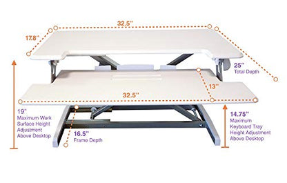 Victor High Rise DCX610W Height Adjustable Compact Desk with Keyboard Tray Standing Desktop Converter, 33 Inches, White - color: White