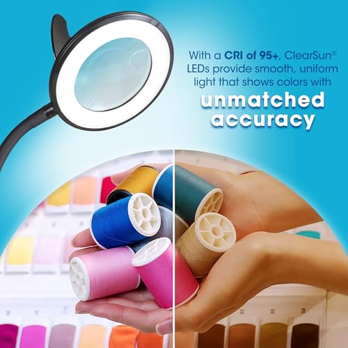 OttLite LED Clip-On Magnifier Lamp with Optical Grade Magnification, Black | ClearSun LEDs | 1.75x Optical Grade Magnifier with 4x Spot Viewer | Sturdy Clip | 3 Brightness Settings - color: Black