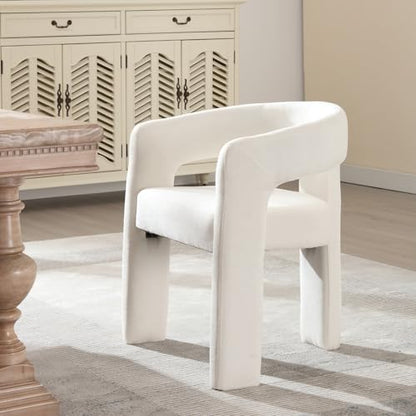 HNY Modern Chenille Barrel Single Dining Chair, White | Upholstered Accent Armchair With 18.32" Wide Seat No Assembly Required For Living Room Bedroom Vanity Small Spaces - color: White Chenille