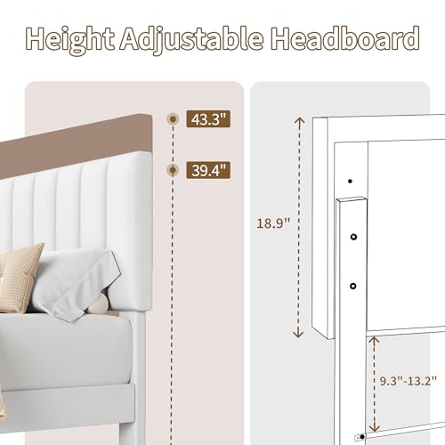 Garvee Twin Size Bed Frame with Upholstered Headboard for Kids, White | Fully Velvet Upholstered Mattress Foundation with Height Adjustable Headboard, No Box Spring Needed, Easy Assembly - color: White, size: Twin