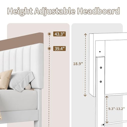 Garvee Twin Size Bed Frame with Upholstered Headboard for Kids, White | Fully Velvet Upholstered Mattress Foundation with Height Adjustable Headboard, No Box Spring Needed, Easy Assembly - color: White, size: Twin
