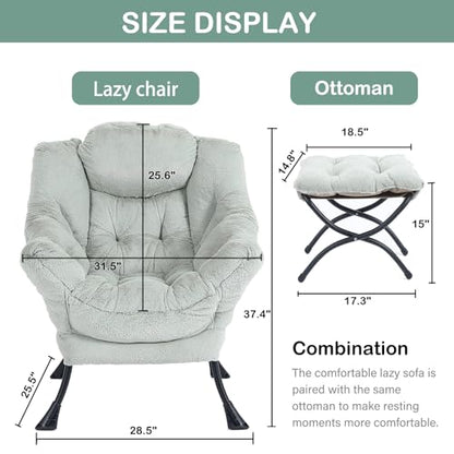 Lazy Chair with Ottoman, Comfy Accent Reading Chair, Plush Green | Foldable Footrest,Removable Cover,with Armrests and Side Pockets,Upholstered Lounge Chair for Bedroom,Dorm,Office,Small Space - color: Plush Green