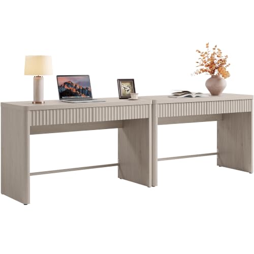 SICOTAS Office Computer Desk with 4 Drawers Modern Executive Writing Desk 97.6" Large Work Home Office Desks with Storage Fluted Makeup Vanity Table Study Table for Living Room Bedroom, White Alder - color: White Alder, size: 2 Pieces