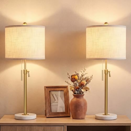 Qingmiao Gold Table Lamps Set of 2, 22" to 30" Adjustable Nightstand Lamps for Bedroom, Dimmable End Table Lamps for Living Room Console Entry Farmhouse Home Decor, New House Warming Gifts - color: Gold