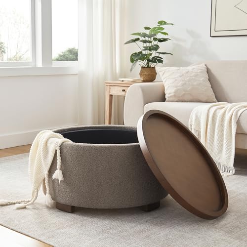 Zihanhome 30 Inch Round Storage Ottoman, Ottoman Coffee Table with Lift Off Lid, Boucle Modern Ottomans with Storage for Living Room, Bedroom, Apartments (Brown) - color: Brown
