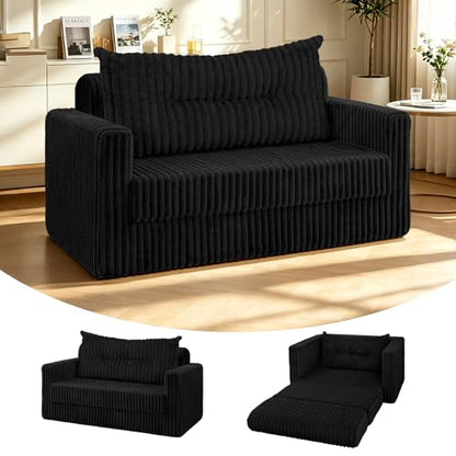 41.3" Loveseat Boneless Couch,4-in-1 Convertible Sofa Bed | Plush Fur Folding Futon Sofa Bed Couches w/1-Pillow for Living Room,High-Density Foam,No Assembly Required(Twin Black)