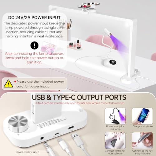 33.5" Foldable Nail Desk Lamp, 3350LM Half Moon Light for Nail Desk | 456LEDs, 3 Color Modes, 3000K-6000K Professional Manicure Table Lamp with Phone Holder for Nail Tech Salon