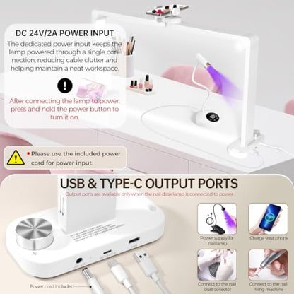 33.5" Foldable Nail Desk Lamp, 3350LM Half Moon Light for Nail Desk | 456LEDs, 3 Color Modes, 3000K-6000K Professional Manicure Table Lamp with Phone Holder for Nail Tech Salon