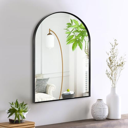 Black Arched Mirror 16x20in, Metal Framed Bathroom Vanity Wall | Tempered Glass, Shatter Proof, Living Room Bedroom Entryway, Modern Elegant Design - color: Black, size: 20"L x 16"W, style: Arched