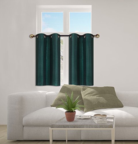 Elegant Home 2 Panels Tiers Grommets Small Window Treatment Curtain Faux Silk Insulated Blackout Drape Short Panel 28" W X 36" L Each for Kitchen Bathroom or Any Small Window # D24 (Hunter Green) - color: Hunter Green
