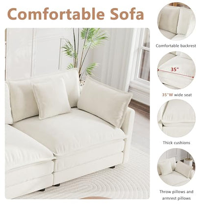 Modular Sectional Sofa, 111.5 Inch U Shaped Couch Set for Living Room, 3-Seater Comfy Cloud Couches with Movable Ottoman, DIY Combination, Chenille, Beige - color: Beige, size: 111.5 Inch- U