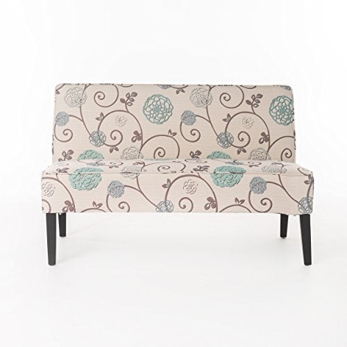 50" Small Loveseat Sofa, Comfy Mini Fabric Sofa Couch for Small Spaces, 2 Seater Armless Sofa with Solid Wood Legs for Living Room, Dorm, Office, Bedroom (White+Blue) - color: White+blue