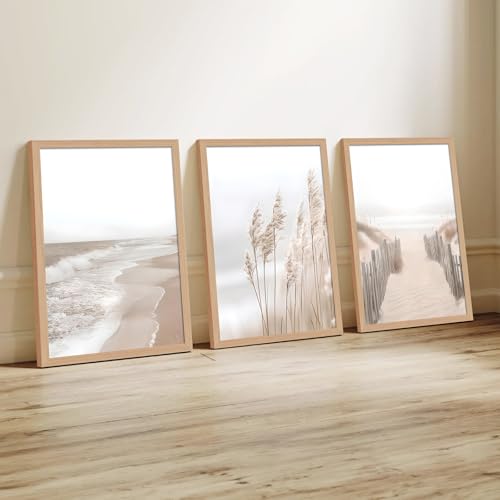 skysoon Neutral Beach Wall Art Set of 3, Boho Coastal Ocean Canvas Prints | coastal bathroom wall art Natural Wilderness Seascape Painting Set for Living Room Bedroom Office 12x16 Inch - color: River, size: 12x16 Inch