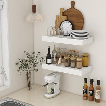 Deep Floating Shelves, 24'' x 12'' White Shelves for Wall Set of 2 | Invisible Brackets, Engineered Wood, Mounting Hardware Included, 40LBS, Bathroom, Laundry Room, Kitchen, Living Room - color: White, size: 24W x 11.6D x 2H, 2 Pack