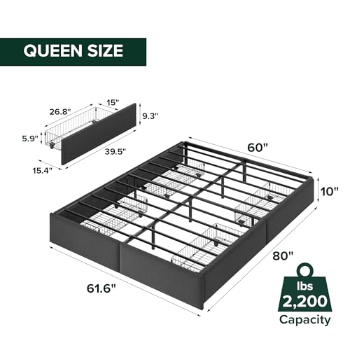 Zinus Maya Platform Bed Frame, Four Underbed Storage Drawers, Queen | Secure Locking Drawers, Modern Upholstered Look, Minimalist Design, Straightforward Assembly, No Box Spring Needed - color: Grey, size: Queen, style: Underbed Storage Drawers