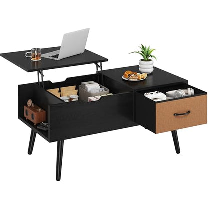 Yaheetech Lift Top Coffee Table for Living Room, Wooden Small Center Tables with Large Storage Shelf Drawer and Hidden Compartment Modern, Black - color: Black