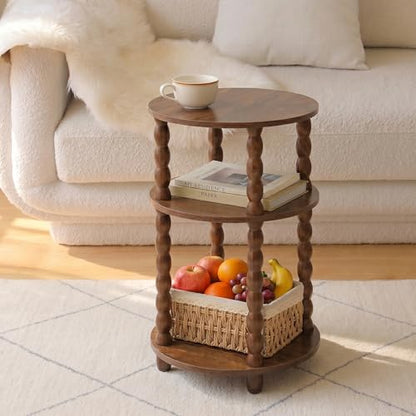 Round Side Table with 3-Tier Shelves, Small End Table with Solid Wood Legs for Living Room Bedroom, Modern Circular Coffee Table Nightstand for Small Spaces, Easy No-Tool Assembly - size: Round(13.2''x13.2''x22.8'')