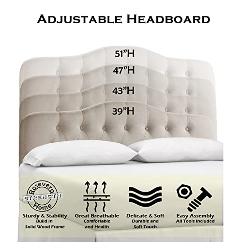 Rosevera Givanna Adjustable Height Headboard with Linen Upholstery and Button Tufting for Bedroom, Queen, Natural - color: Natural, size: Queen