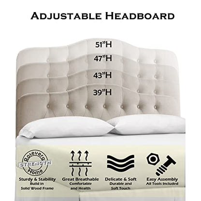 Rosevera Givanna Adjustable Height Headboard with Linen Upholstery and Button Tufting for Bedroom, Queen, Natural - color: Natural, size: Queen