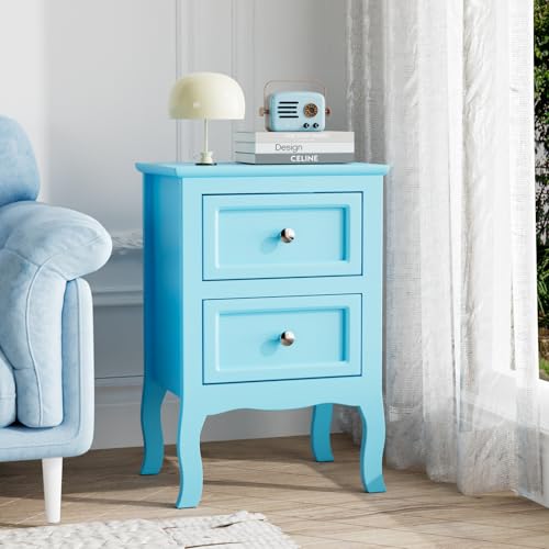 Bonnlo Nightstand Set of 2, Nightstands with 2 Drawers, Blue Nightstand, Bed Side Table/Night Stand, Small Nightstands for Bedroom, Small Spaces, College Dorm, Kids’ Room,Living Room, Wood,16W*12D*24H - color: Blue