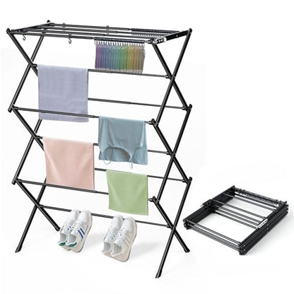 Clothes Drying Rack Foldable Drying Rack Clothing Black-1pack | for Laundry - 40" x 28.8" x 14.2", Space Saving Household Indoor - color: Black