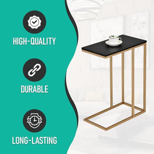 Kings Brand C Table for Sofa, Bed & Living Room, Gold Metal End Table | Space-Saving C-Shaped Design Slides Under Sofas, Beds & Chairs to Keep Drinks, Laptops & Everyday Essentials Nearby