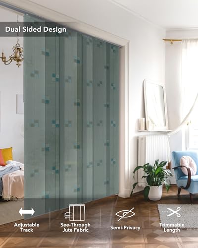 Panel Blinds Room Divider 45.8"-86" x 96", Spring | Woven Fabric Room Divider Panels for Closets and Windows with Adjustable Track and Trim-to-Fit Height - color: Spring