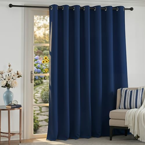 RYB HOME Blackout Room Divider Curtain for Sliding Glass Doors, Privacy | Thermal Insulated, for Living Room/Bedroom, Extra Wide Window Treatment, Room Divider Drape, Navy Blue, W100 x L95, 1 Panel - color: Navy Blue, size: 100"W x 95"L (Pack of 1)