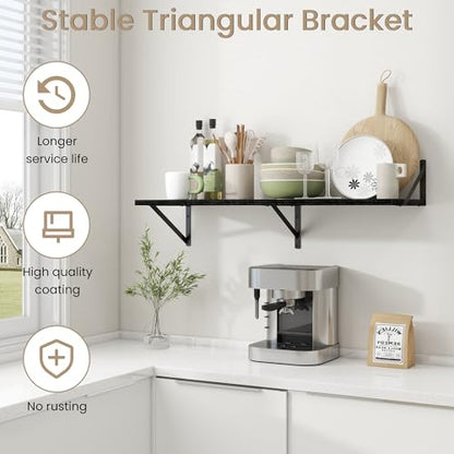 Dreamland Wall Mounted Floating Shelves Set of 2, 36x12, Black | Engineered Wood, Visible Bracket, Large Storage, Hold Up to 60lbs, Living Room, Bathroom, Bedroom, Kitchen - color: Black, size: 36"W x 12"D