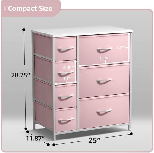 Sorbus Dresser with 7 Drawers - Furniture Storage Chest for Kid’s, Teens, Bedroom, Nursery, Playroom, Clothes, Toys - Steel Frame, Wood Top, Tie-dye Fabric Bins (7-Drawer, Pastel Pink) - color: Pastel Pink