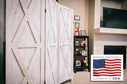 Premium Home 4-Panel Room Divider – Rustic White Barn Door, X Pattern Folding Privacy Screen, Partition Wall - color: Rustic White - X Pattern - 4 Panel