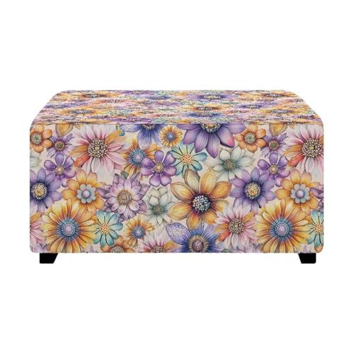 Boho Flower Ottoman Slipcovers Stretch Rectangle Footrest Stool Covers Ottoman Cover for Foot Stool Furniture Protector with Non Slip Elastic Bottom - color: Boho Flower, size: Large