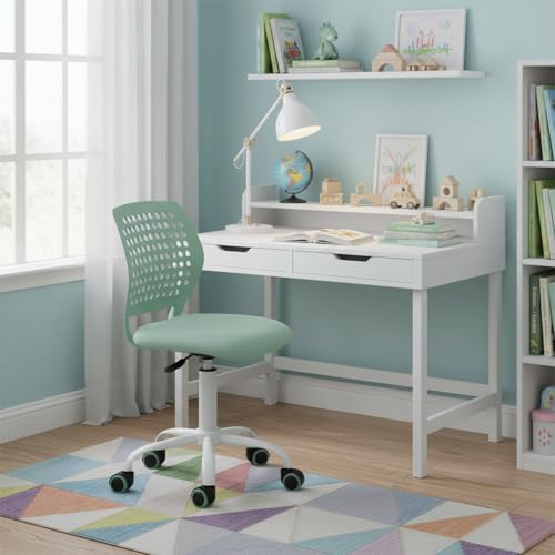 FurnitureR Armless Desk Chair with Wheels, Ergonomic Adjustable Height Swivel Task Chair with Breathable Back and Padded Seat, Rolling Study Computer Seating for Kids Teens, Mint Green - color: Mint Green