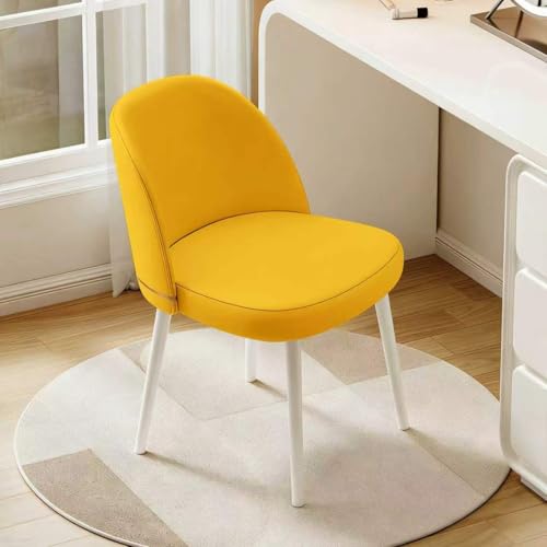 JPBSTO Swivel Vanity Chair No Wheels, Armless Desk Chair with Metal Legs, Accent Dining Chair with Ergonomic Backrest for Bedroom, Office, Dining Room, Yellow - color: Yellow, size: Set of 1