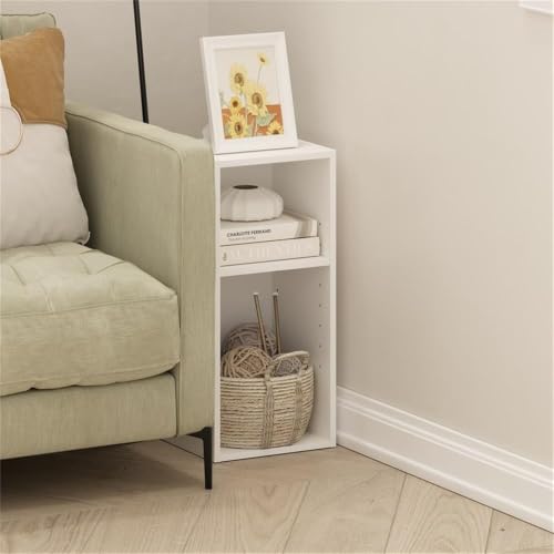 Pemberly Row 2-Tier Narrow Bookcase, 9.3 D x 9.8 W x 21.8 H Inches, Engineered Wood, White Finish, Adjustable Shelving, Slim Rectangular Design, Compact Living Room, Bedroom, or Home Office Storage