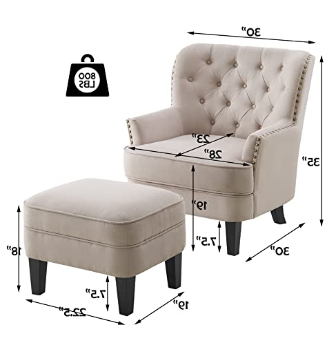 Rosevara Atlas Accent Chairs for Living Room & Bedroom, Velvet Beige - color: Velvet Beige