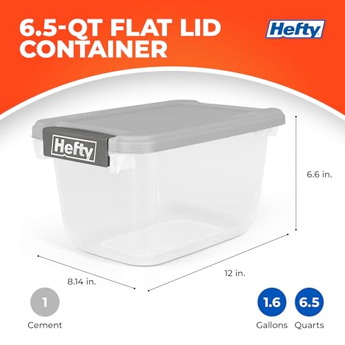 Hefty 6.5 Qt Flat-Lid Storage Bin with Lid, Stackable Plastic Storage Container, Organizer for Home, Office & Classroom, 8 Pack, Gray - size: 6.5 QT - 8 Pack