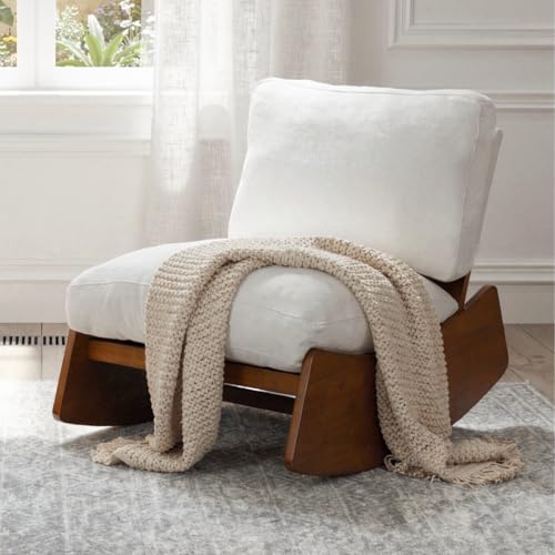 Armless Rocking Chair, Upholstered Glider Lounge Chair, Beige | Comyf Chenill, Curved Solid Wood Base, for Living Room, Bedroom - color: Beige