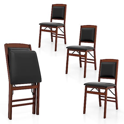Giantex Folding Dining Chairs Set of 4, Foldable Wood Kitchen Chairs with Padded Seat, Solid Wood Frame, Max Load 400 Lbs, No Assembly Easy to Store Wooden Dining Chairs for Apartment, Small Space - color: Walnut-padded Back