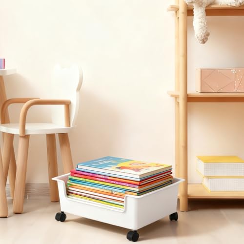 Under Bed Storage with Wheels Desktop Book Storage Bin for Home Office School Dormitory 6.12X11.08X6.12 Inches