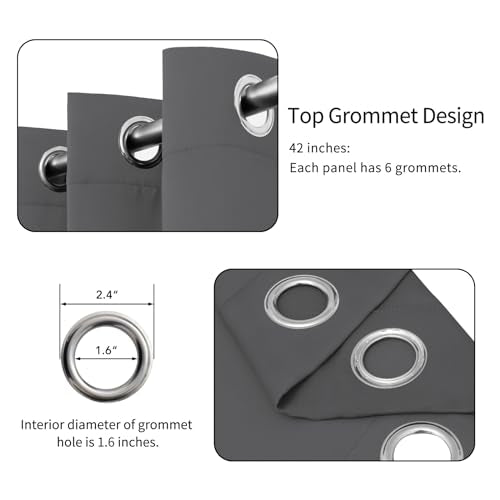 Easy-Going Blackout Curtains for Bedroom, Solid Thermal Insulated Grommet and Noise Reduction Window Drapes, Room Darkening Curtains for Living Room, 2 Panels (42x36 in, Grey) | Washable Grommet Top Window Drapes for Bedroom and Living Room, Noise Reducti